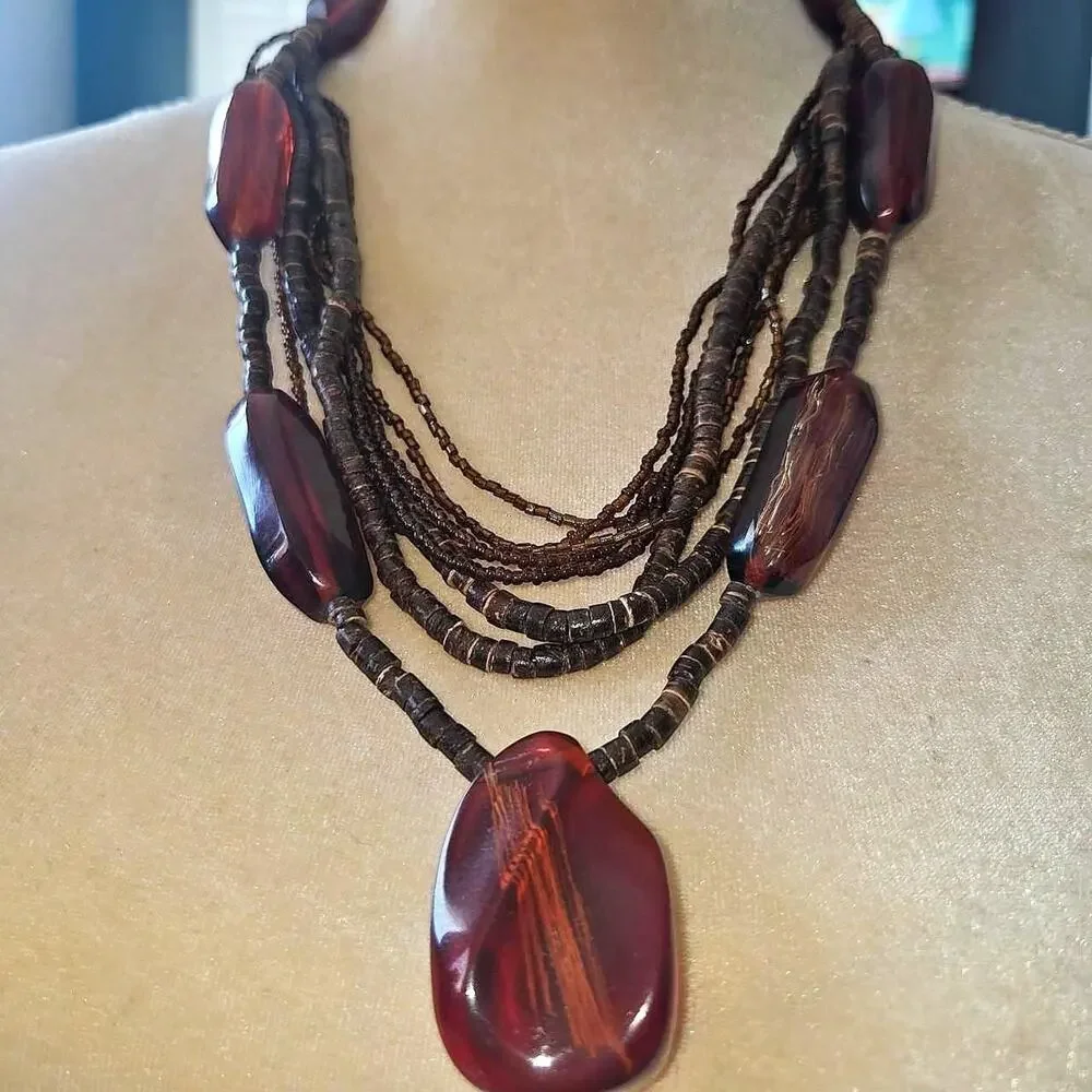 Brown and red beaded necklace